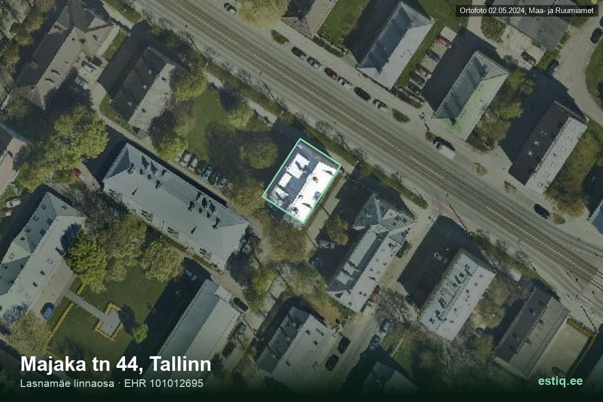 Majaka tänav 44, Tallinn – hoone aerofoto, kontuur ehitisregistri (EHR) andmetest