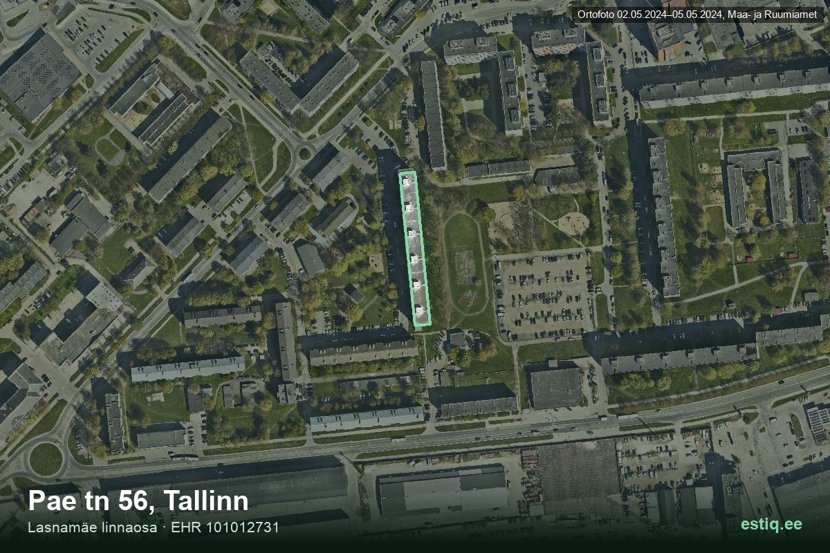Pae tänav 56, Tallinn – hoone aerofoto, kontuur ehitisregistri (EHR) andmetest