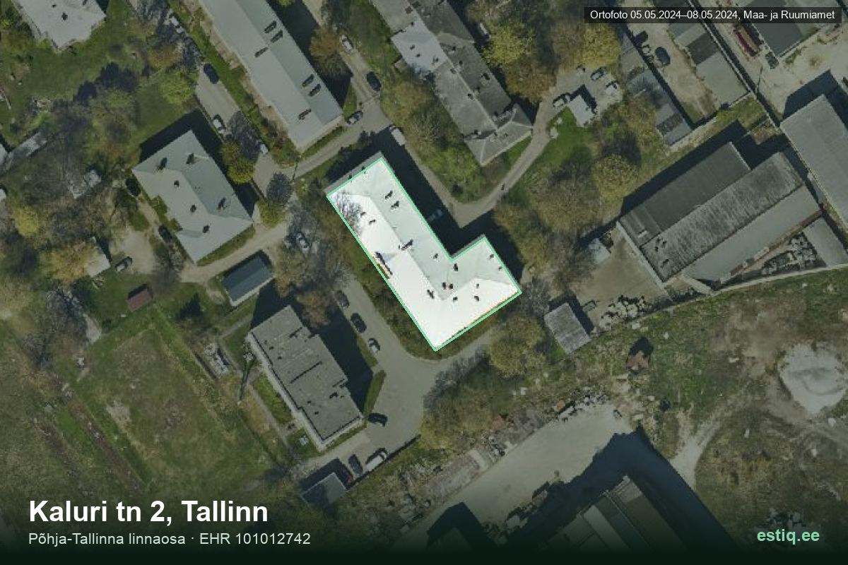 Kaluri tänav 2, Tallinn – hoone aerofoto, kontuur ehitisregistri (EHR) andmetest
