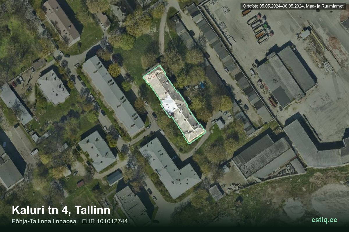 Kaluri tänav 4, Tallinn – hoone aerofoto, kontuur ehitisregistri (EHR) andmetest