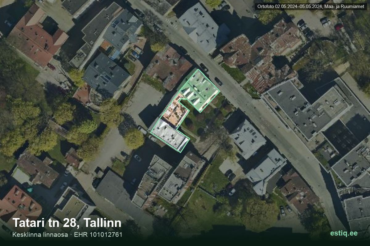 Tatari tänav 28, Tallinn – hoone aerofoto, kontuur ehitisregistri (EHR) andmetest