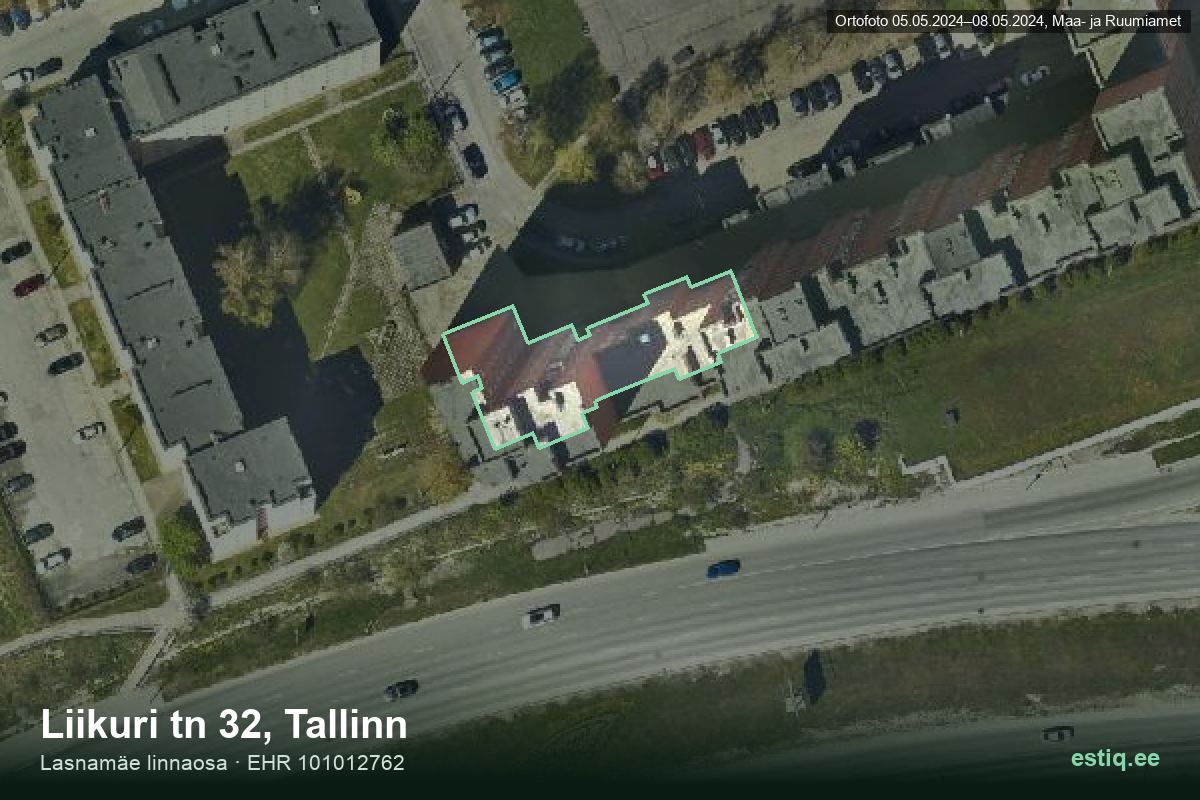 Liikuri tänav 32, Tallinn – hoone aerofoto, kontuur ehitisregistri (EHR) andmetest