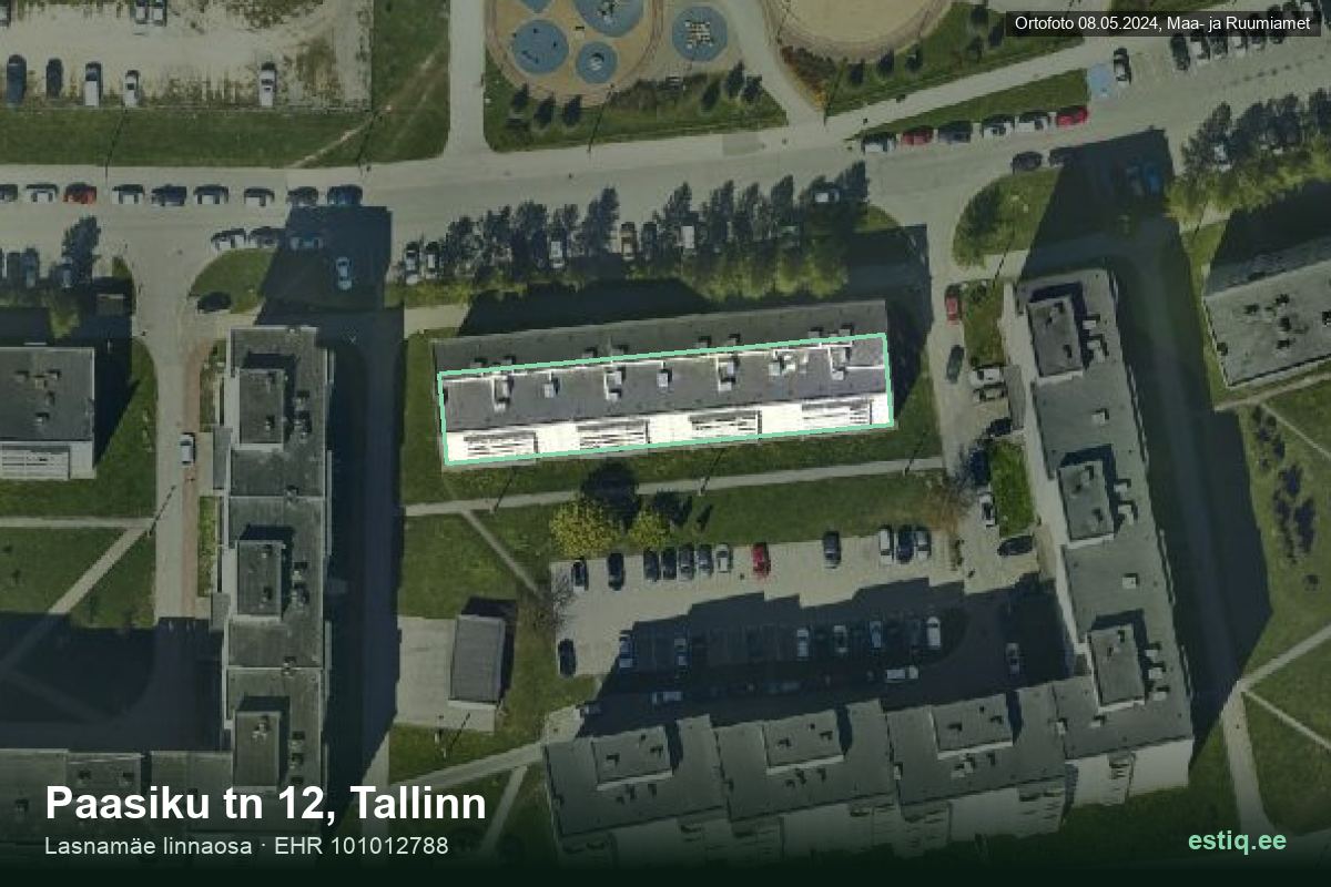 Paasiku tänav 12, Tallinn – hoone aerofoto, kontuur ehitisregistri (EHR) andmetest