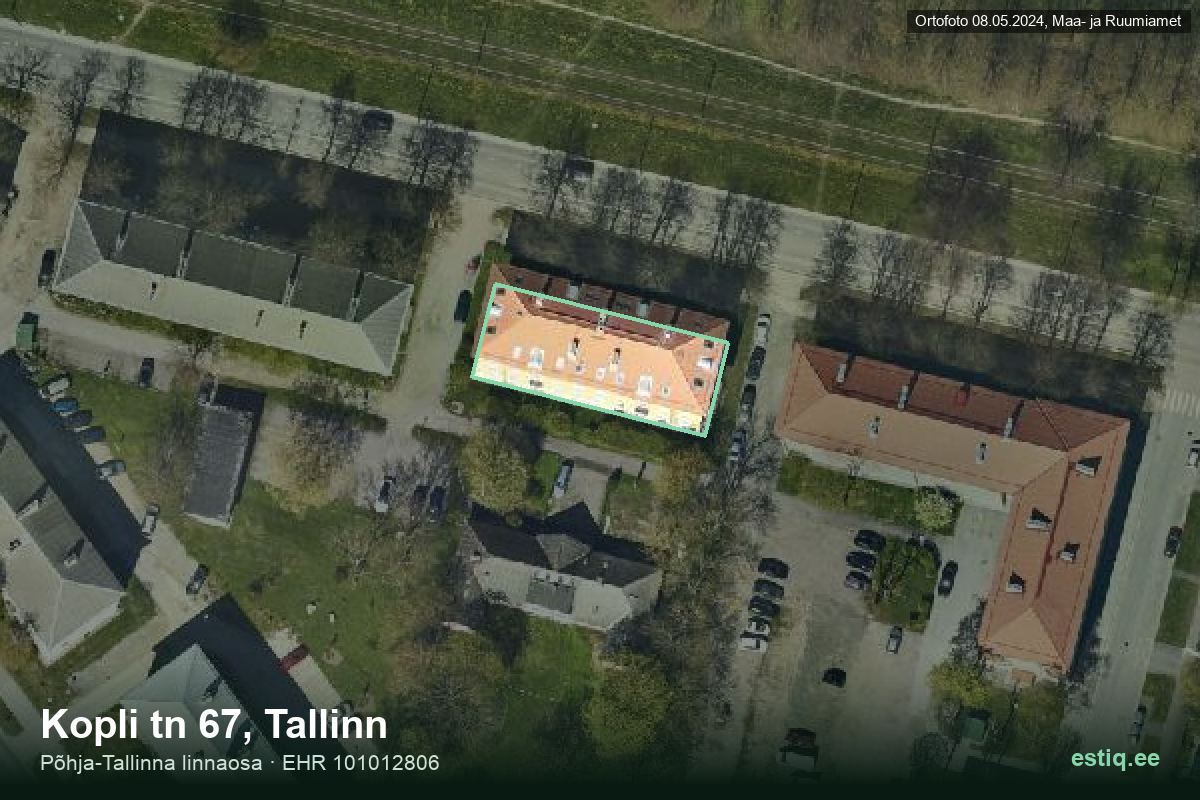 Kopli tänav 67, Tallinn – hoone aerofoto, kontuur ehitisregistri (EHR) andmetest