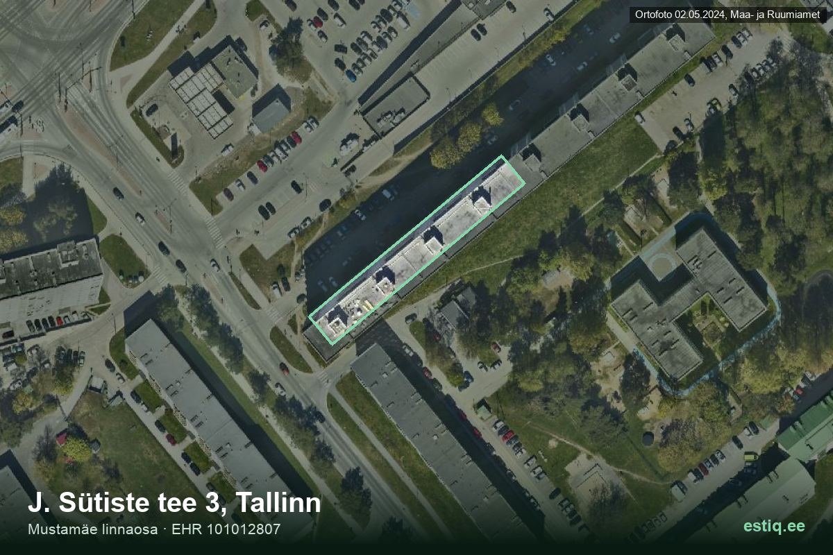 J. Sütiste tee 3, Tallinn – hoone aerofoto, kontuur ehitisregistri (EHR) andmetest