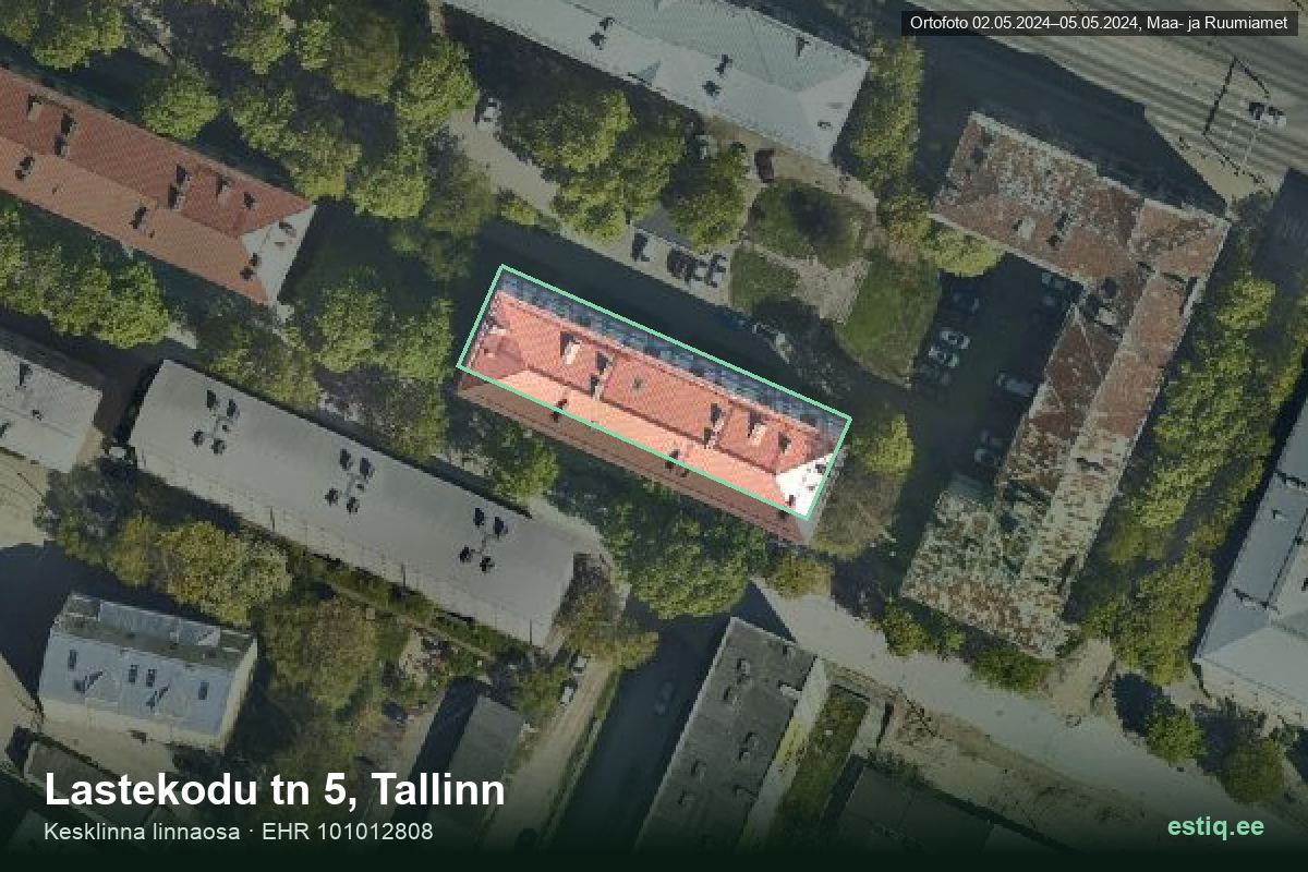 Lastekodu tänav 5, Tallinn – hoone aerofoto, kontuur ehitisregistri (EHR) andmetest