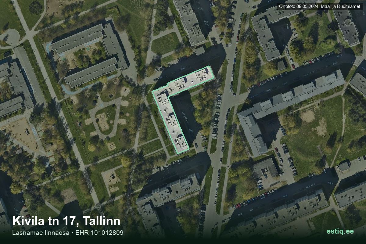 Kivila tänav 17, Tallinn – hoone aerofoto, kontuur ehitisregistri (EHR) andmetest