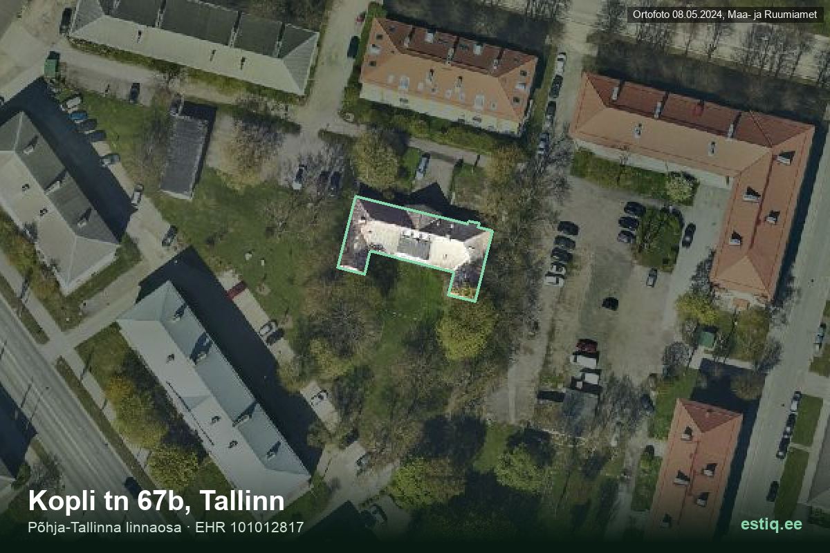 Kopli tänav 67b, Tallinn – aerial photo of the building, outline from the Building Register (EHR)