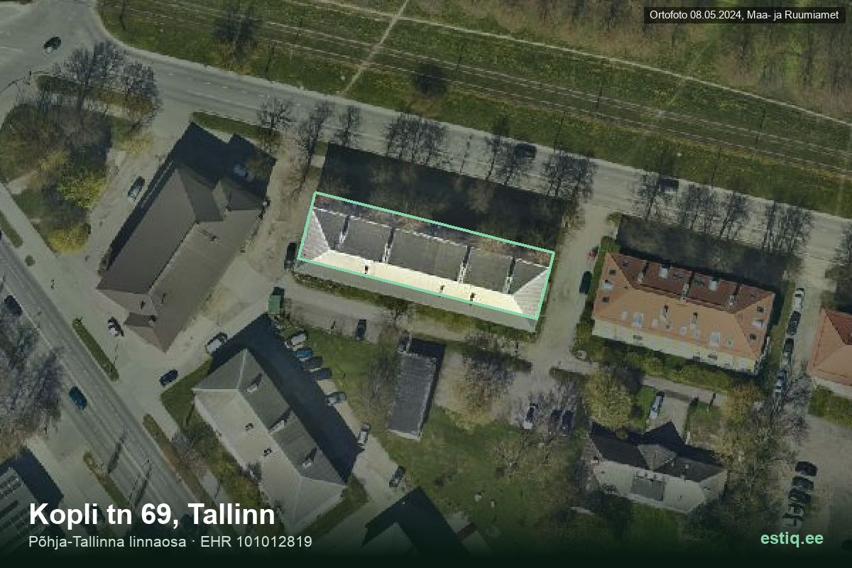 Kopli tänav 69, Tallinn – аэрофото дома, контур по данным регистра строений (EHR)