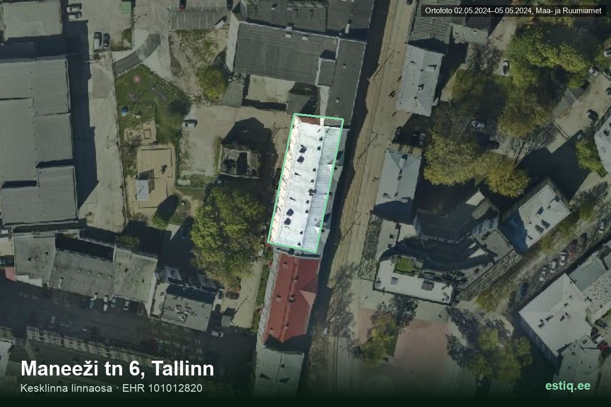 Maneeži tänav 6, Tallinn – ilmakuva rakennuksesta, ääriviiva rakennusrekisteristä (EHR)