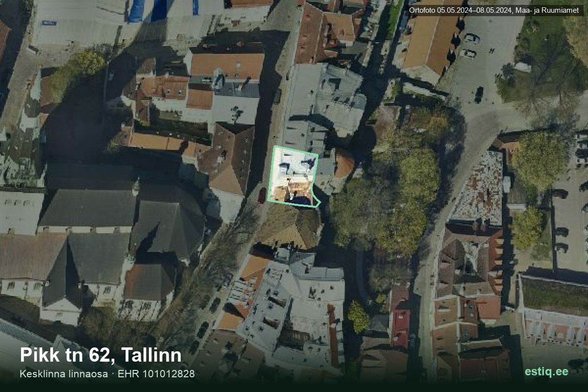 Pikk tänav 62, Tallinn – ilmakuva rakennuksesta, ääriviiva rakennusrekisteristä (EHR)