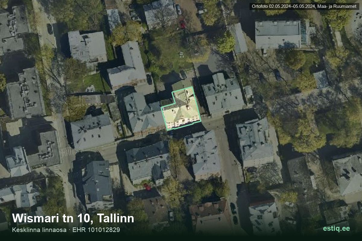 Wismari tänav 10, Tallinn – ilmakuva rakennuksesta, ääriviiva rakennusrekisteristä (EHR)