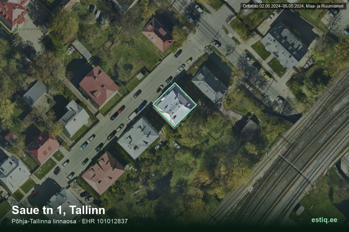Saue tänav 1, Tallinn – ilmakuva rakennuksesta, ääriviiva rakennusrekisteristä (EHR)