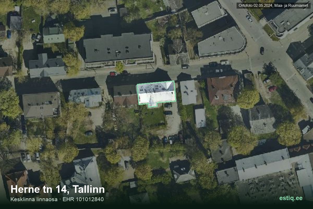 Herne tänav 14, Tallinn – hoone aerofoto, kontuur ehitisregistri (EHR) andmetest