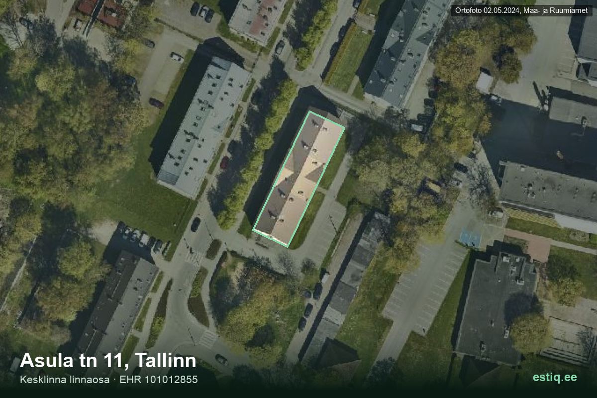 Asula tänav 11, Tallinn – hoone aerofoto, kontuur ehitisregistri (EHR) andmetest