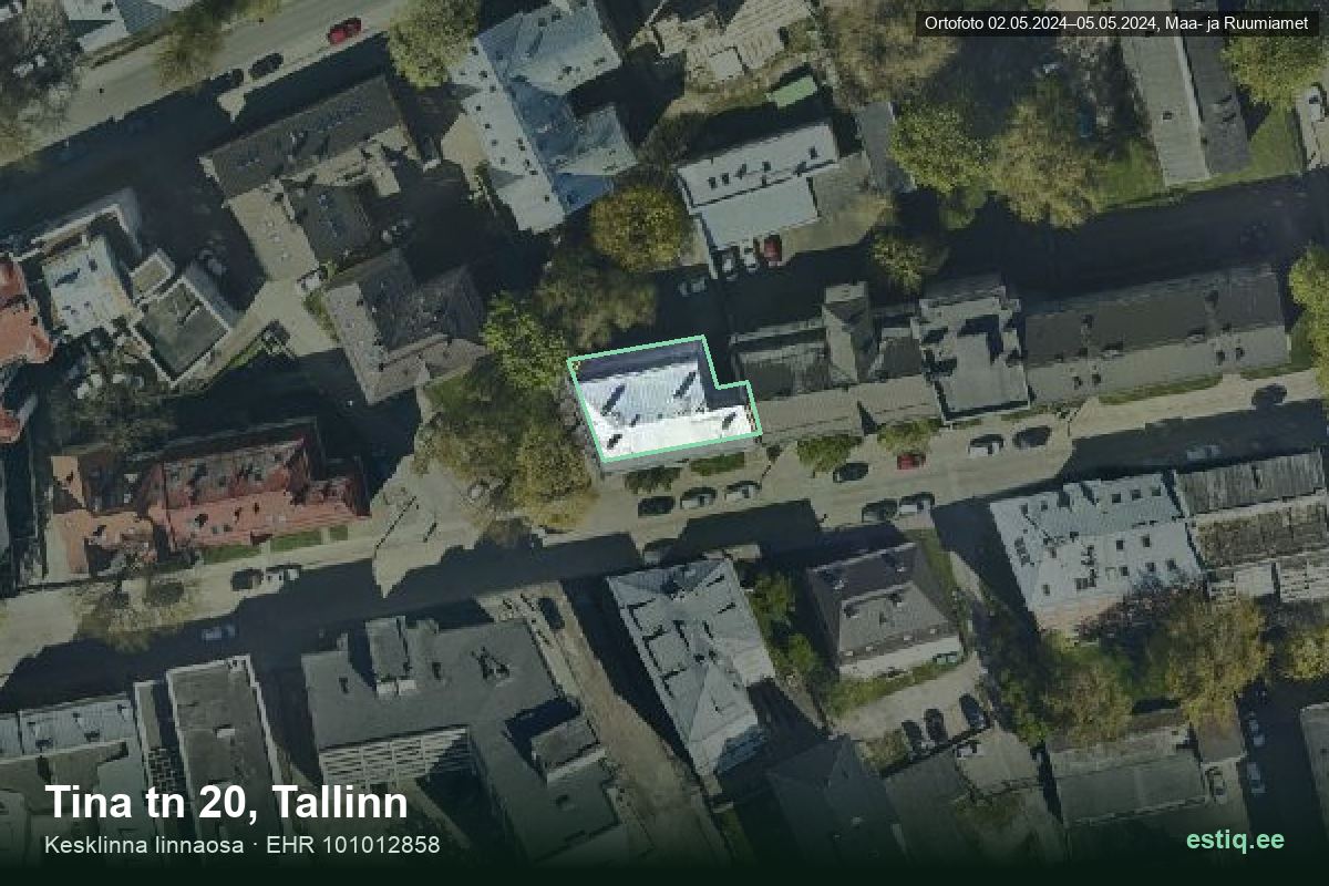 Tina tänav 20, Tallinn – ilmakuva rakennuksesta, ääriviiva rakennusrekisteristä (EHR)