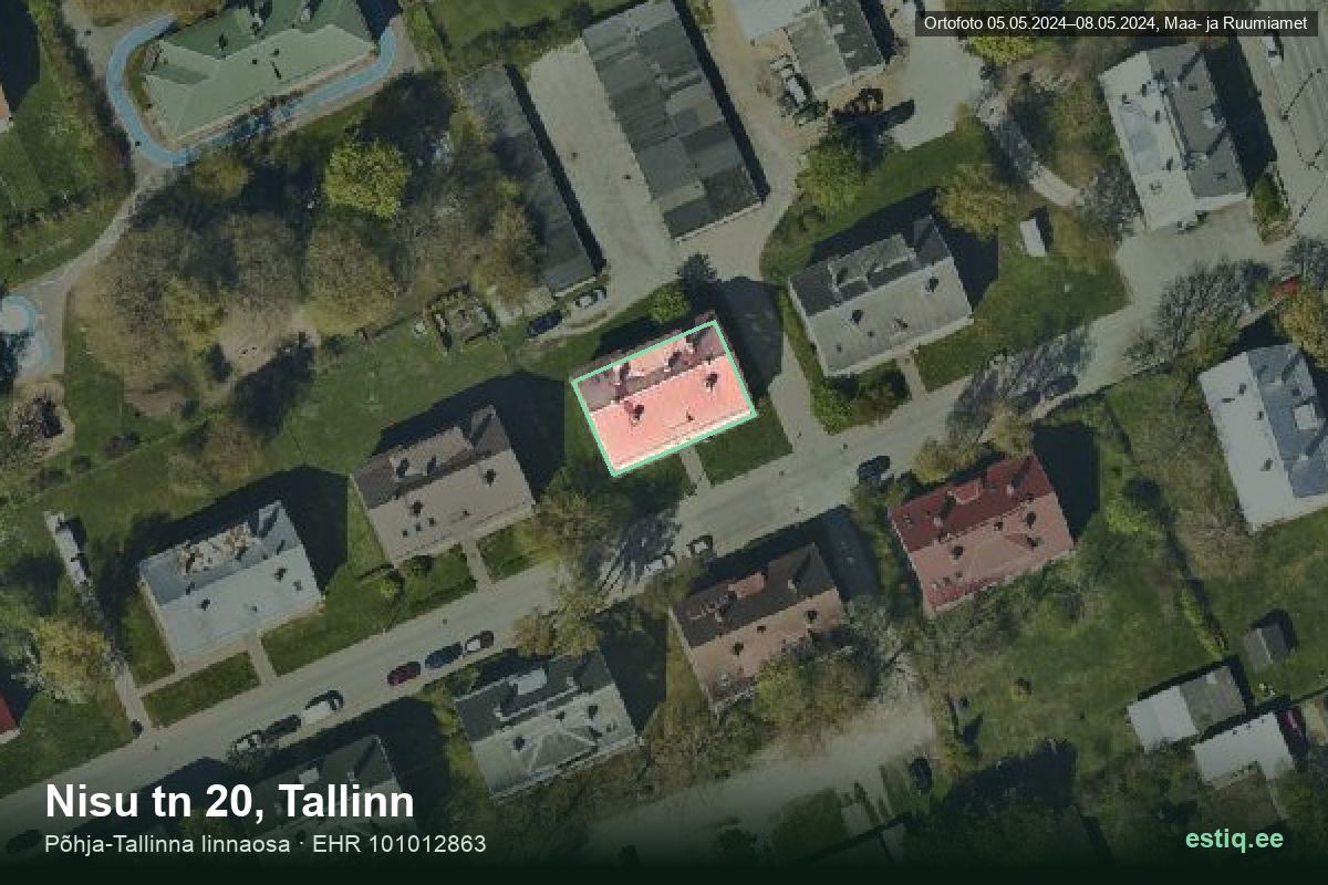 Nisu tänav 20, Tallinn – ilmakuva rakennuksesta, ääriviiva rakennusrekisteristä (EHR)