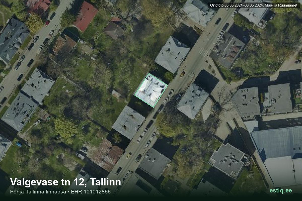 Valgevase tänav 12, Tallinn – ilmakuva rakennuksesta, ääriviiva rakennusrekisteristä (EHR)