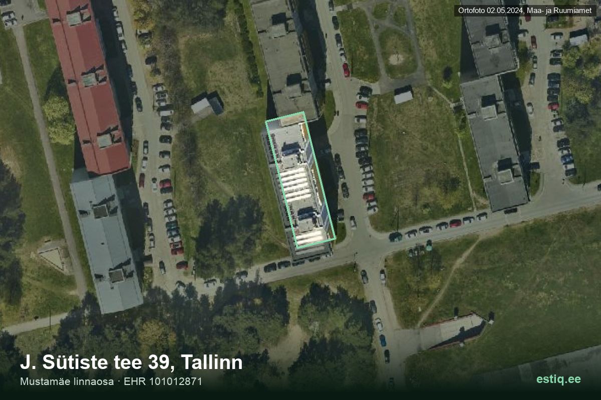 J. Sütiste tee 39, Tallinn – hoone aerofoto, kontuur ehitisregistri (EHR) andmetest