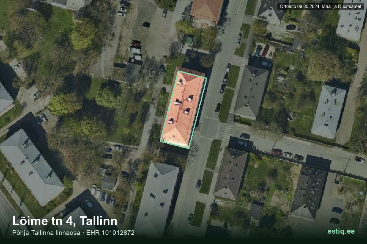 Lõime tänav 4, Tallinn – hoone aerofoto, kontuur ehitisregistri (EHR) andmetest