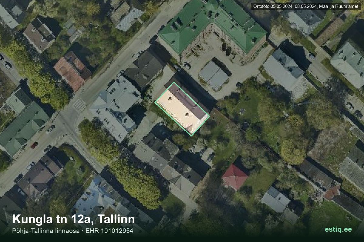 Kungla tänav 12a, Tallinn – ilmakuva rakennuksesta, ääriviiva rakennusrekisteristä (EHR)