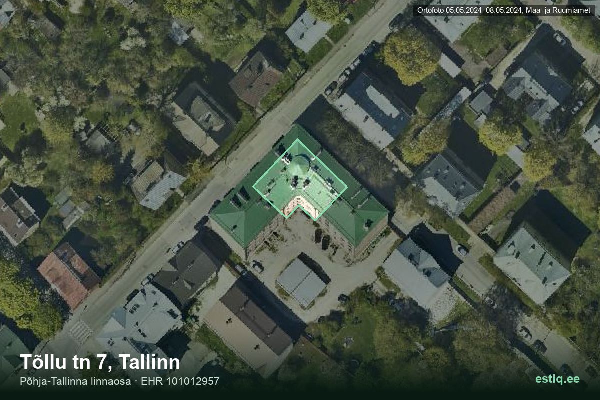 Tõllu tänav 7, Tallinn – аэрофото дома, контур по данным регистра строений (EHR)