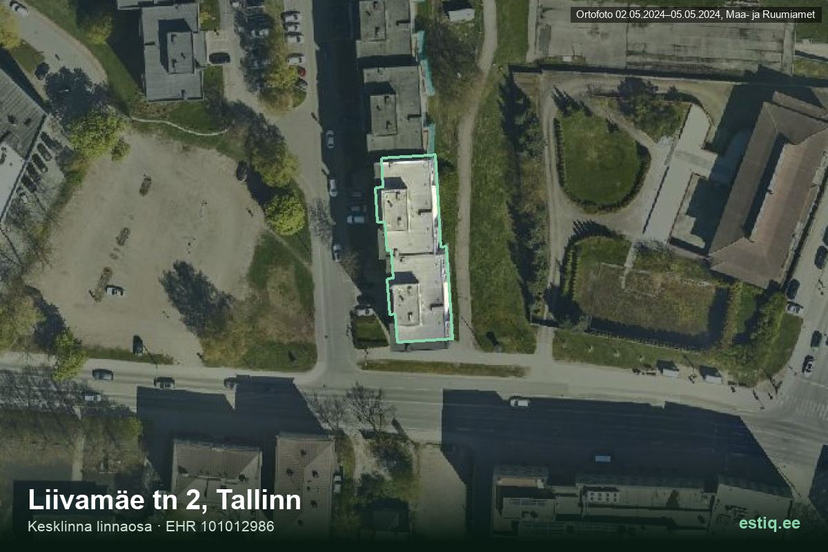Liivamäe tänav 2, Tallinn – hoone aerofoto, kontuur ehitisregistri (EHR) andmetest
