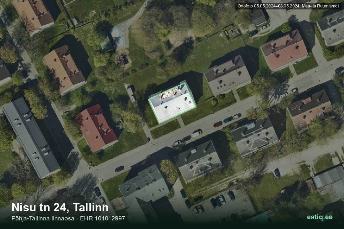 Nisu tänav 24, Tallinn – ilmakuva rakennuksesta, ääriviiva rakennusrekisteristä (EHR)
