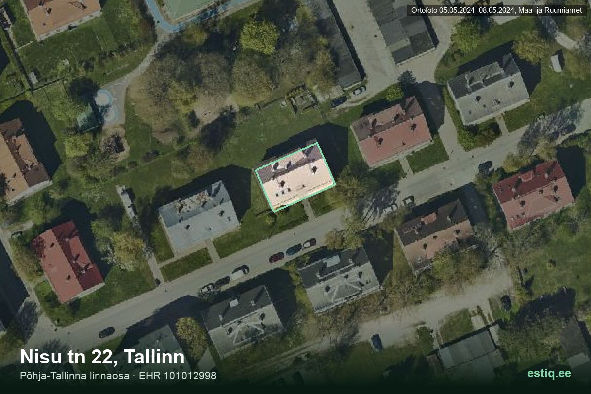 Nisu tänav 22, Tallinn – ilmakuva rakennuksesta, ääriviiva rakennusrekisteristä (EHR)