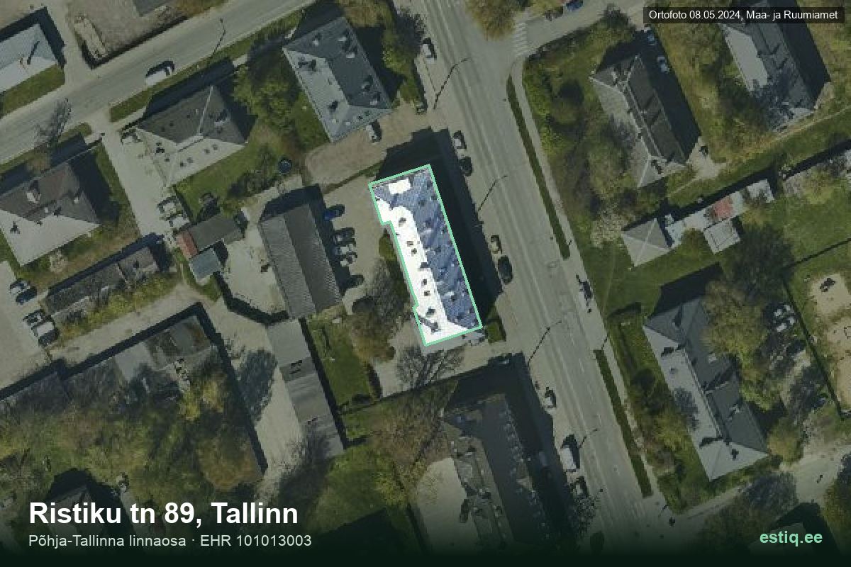 Ristiku tänav 89, Tallinn – hoone aerofoto, kontuur ehitisregistri (EHR) andmetest