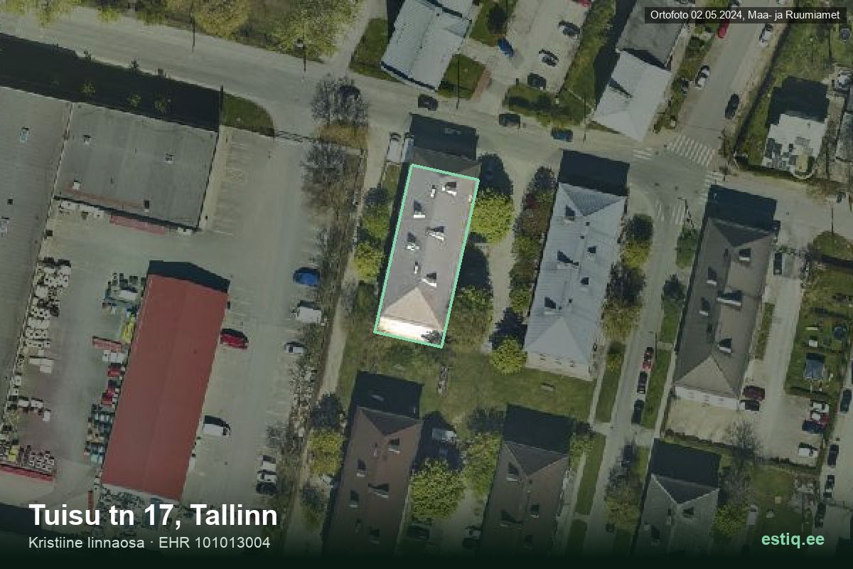Tuisu tänav 17, Tallinn – ilmakuva rakennuksesta, ääriviiva rakennusrekisteristä (EHR)