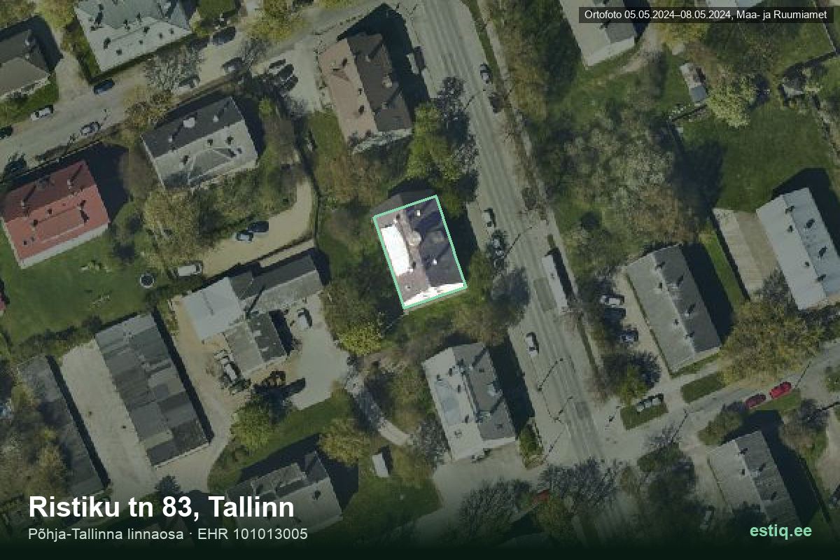 Ristiku tänav 83, Tallinn – hoone aerofoto, kontuur ehitisregistri (EHR) andmetest