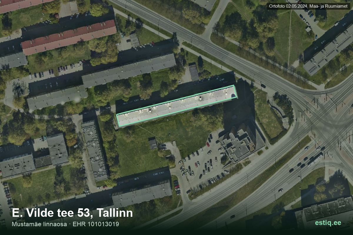 E. Vilde tee 53, Tallinn – hoone aerofoto, kontuur ehitisregistri (EHR) andmetest