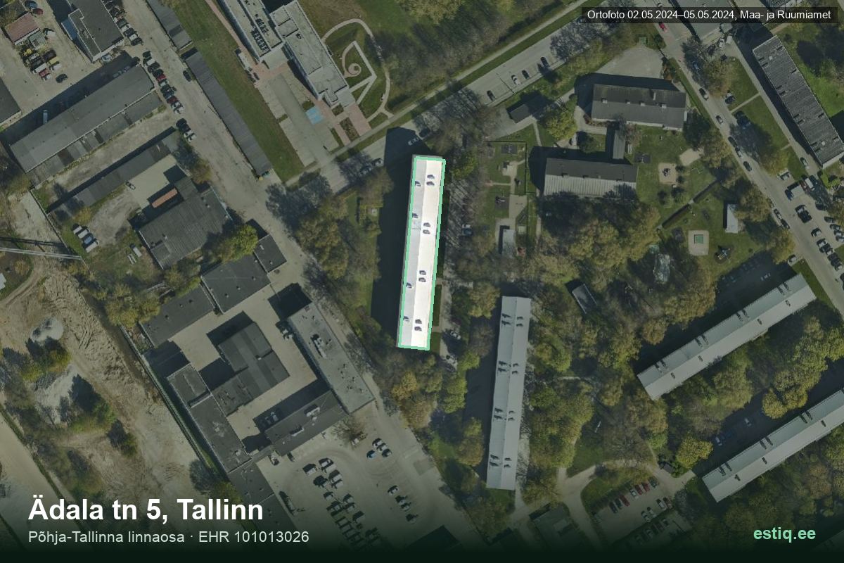 Ädala tänav 5, Tallinn – аэрофото дома, контур по данным регистра строений (EHR)