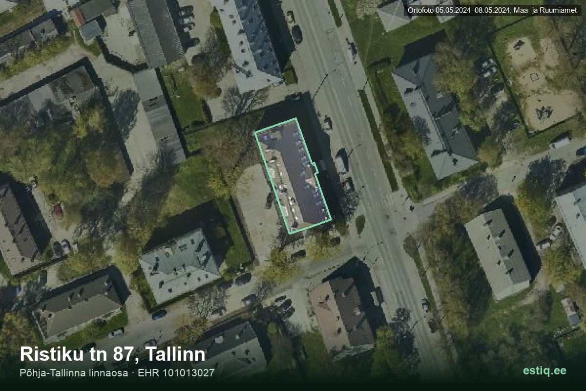 Ristiku tänav 87, Tallinn – hoone aerofoto, kontuur ehitisregistri (EHR) andmetest