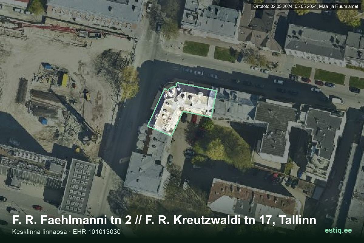F. R. Faehlmanni tänav 2, Tallinn – aerial photo of the building, outline from the Building Register (EHR)