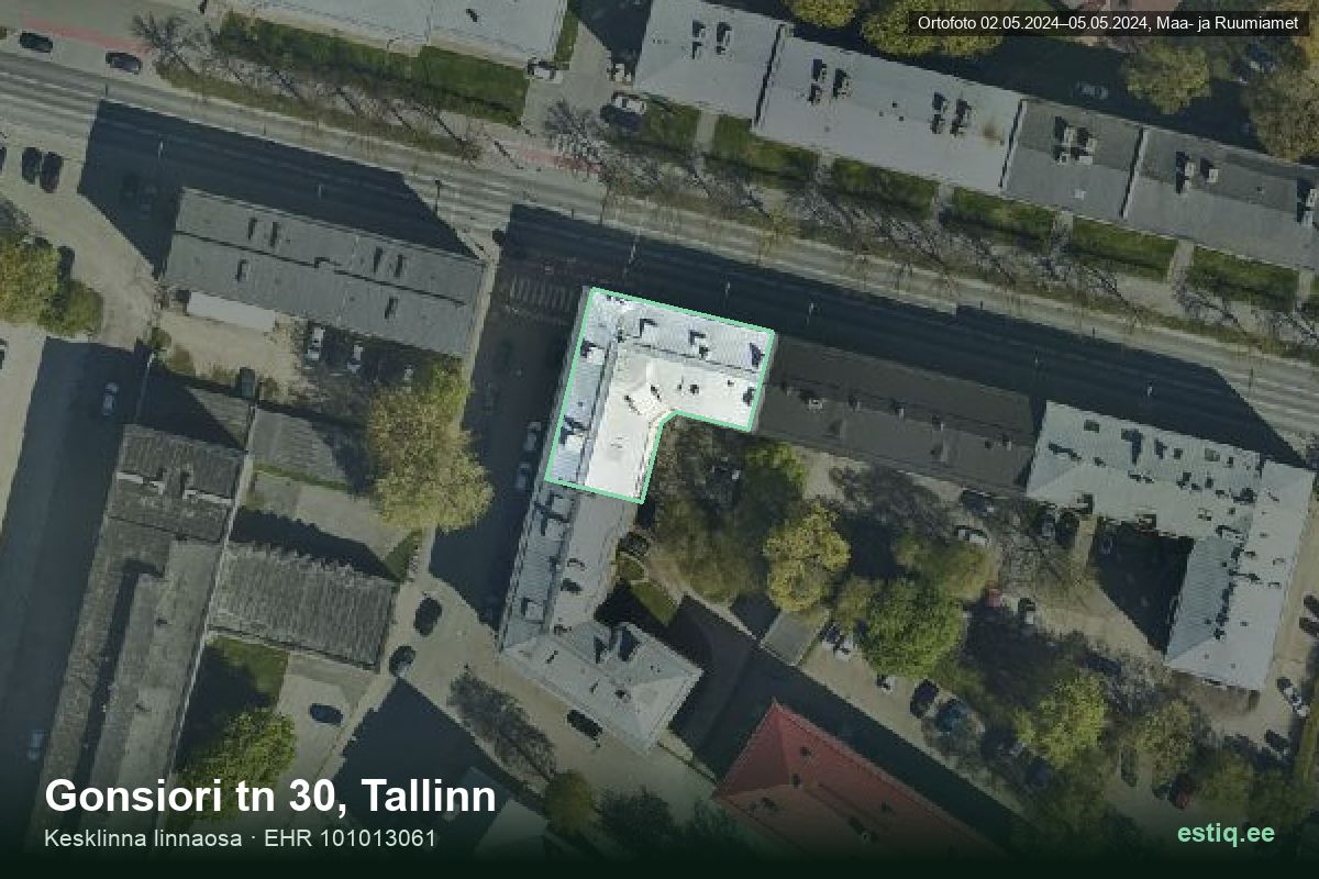 Gonsiori tänav 30, Tallinn – aerial photo of the building, outline from the Building Register (EHR)