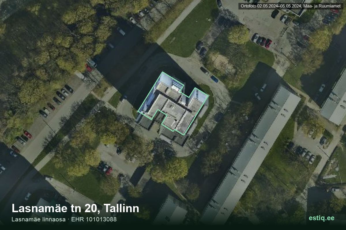 Lasnamäe tänav 20, Tallinn – аэрофото дома, контур по данным регистра строений (EHR)