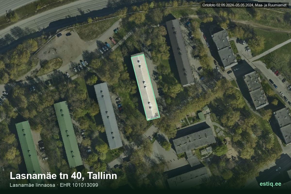 Lasnamäe tänav 40, Tallinn – аэрофото дома, контур по данным регистра строений (EHR)