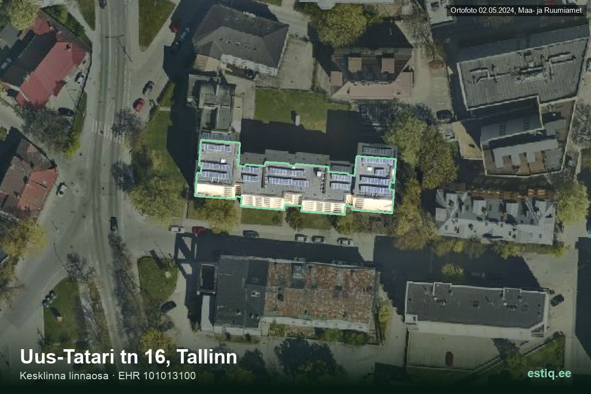 Uus-Tatari tänav 16, Tallinn – hoone aerofoto, kontuur ehitisregistri (EHR) andmetest