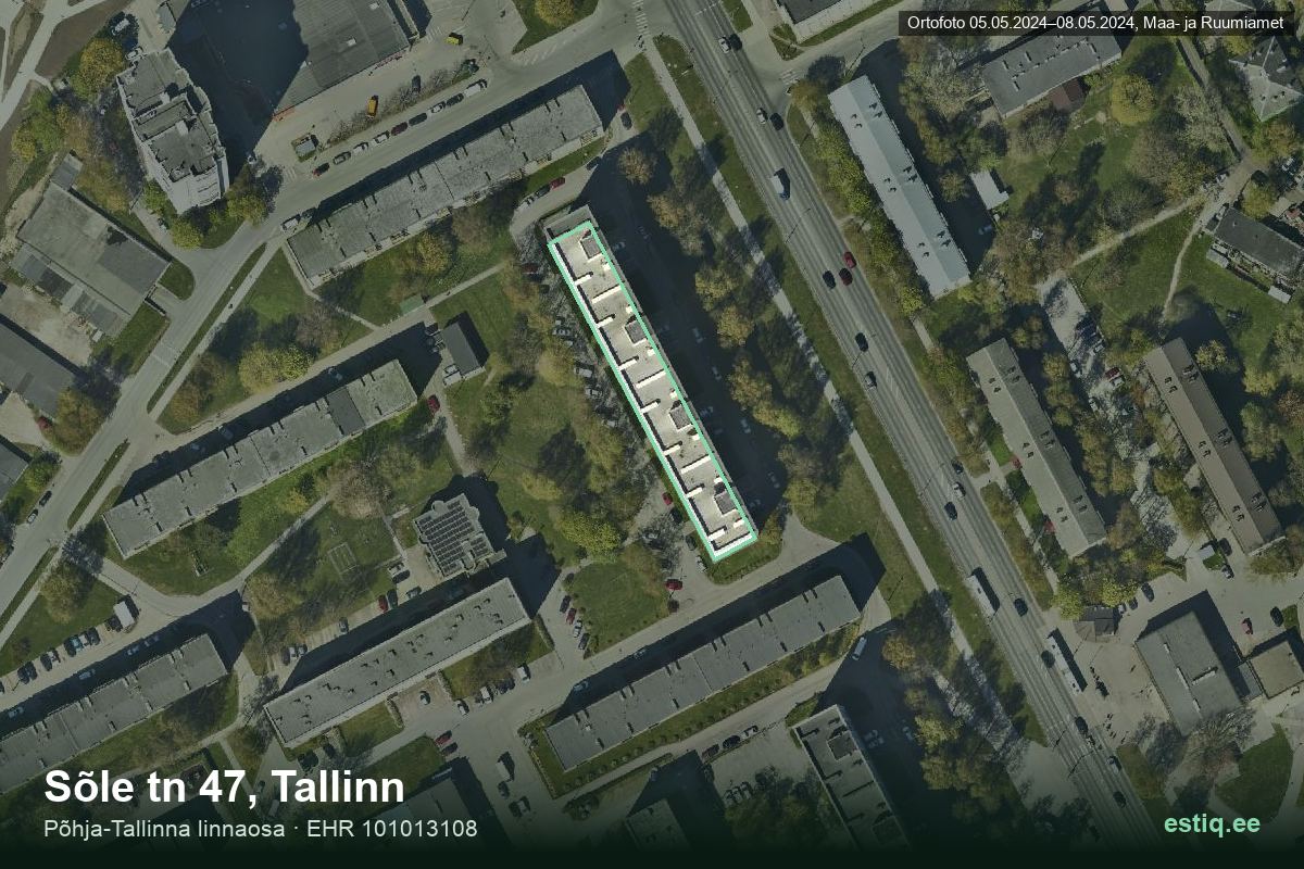 Sõle tänav 47, Tallinn – hoone aerofoto, kontuur ehitisregistri (EHR) andmetest
