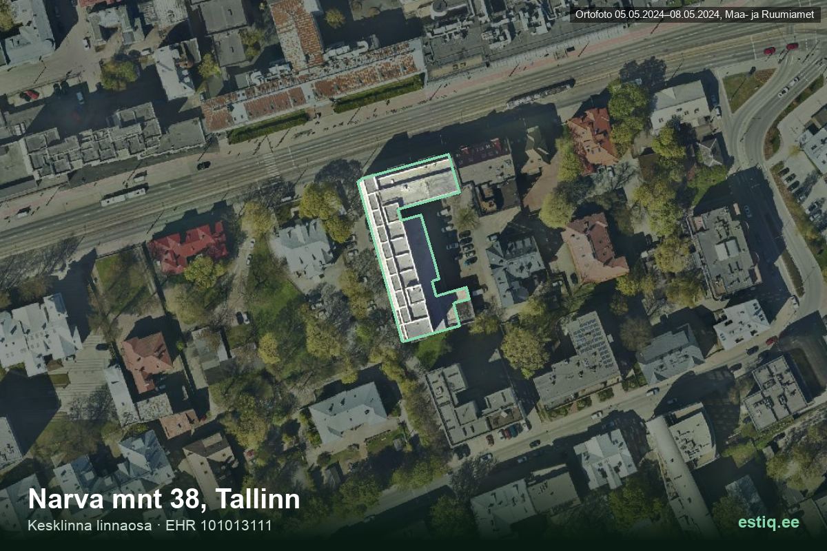 Narva mnt 38, Tallinn – hoone aerofoto, kontuur ehitisregistri (EHR) andmetest