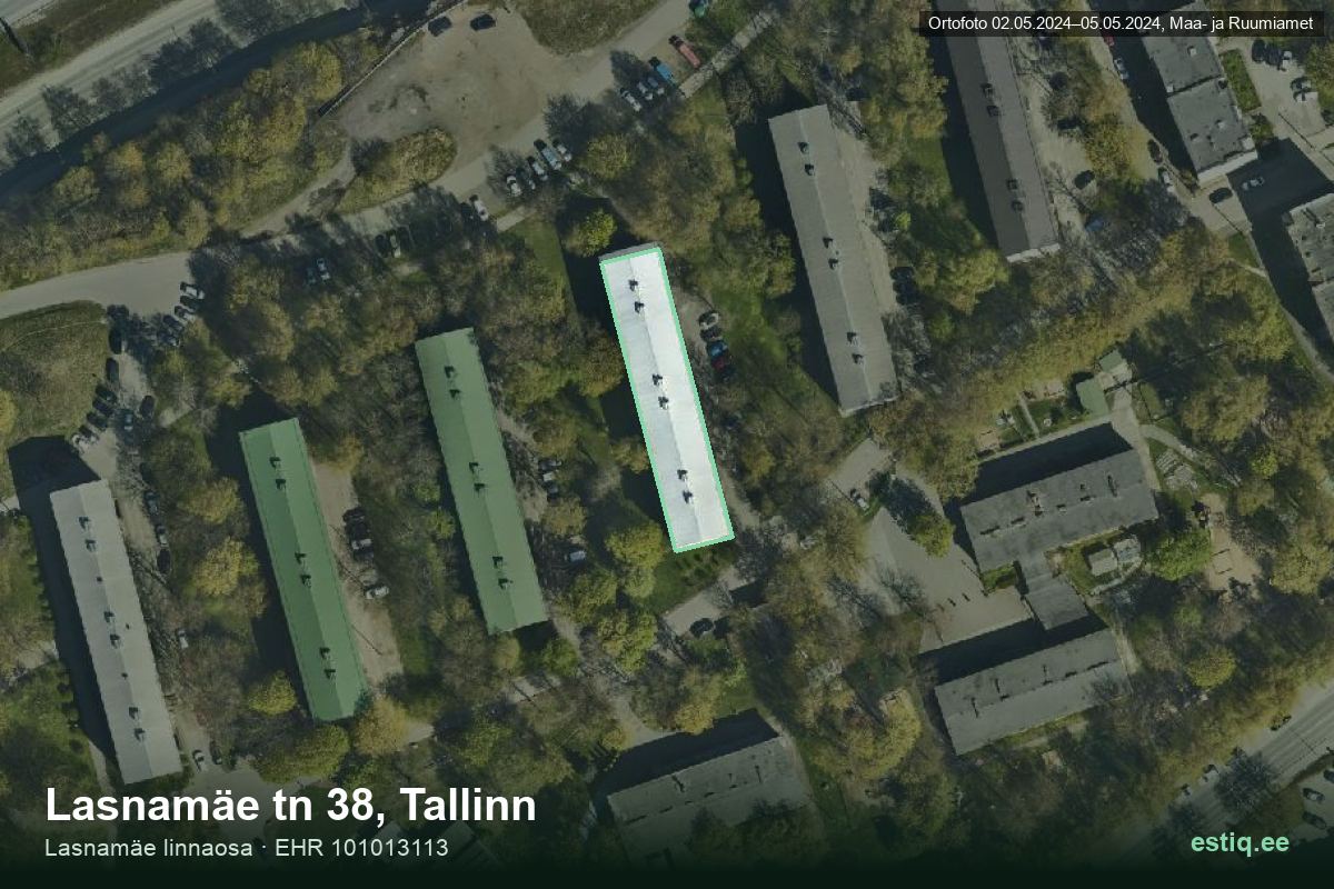 Lasnamäe tänav 38, Tallinn – аэрофото дома, контур по данным регистра строений (EHR)