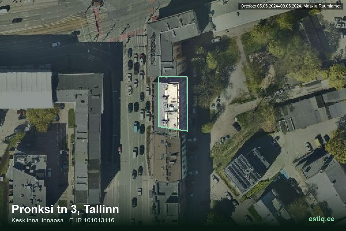 Pronksi tänav 3, Tallinn – ilmakuva rakennuksesta, ääriviiva rakennusrekisteristä (EHR)