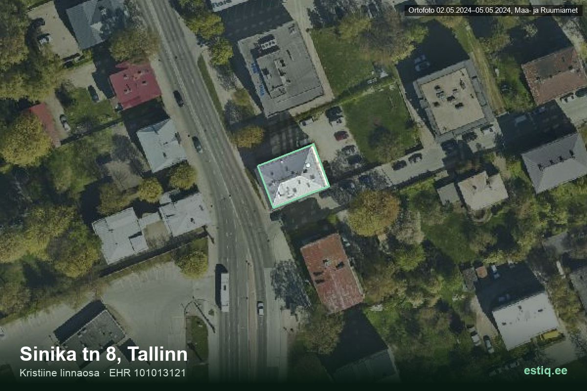 Sinika tänav 8, Tallinn – аэрофото дома, контур по данным регистра строений (EHR)