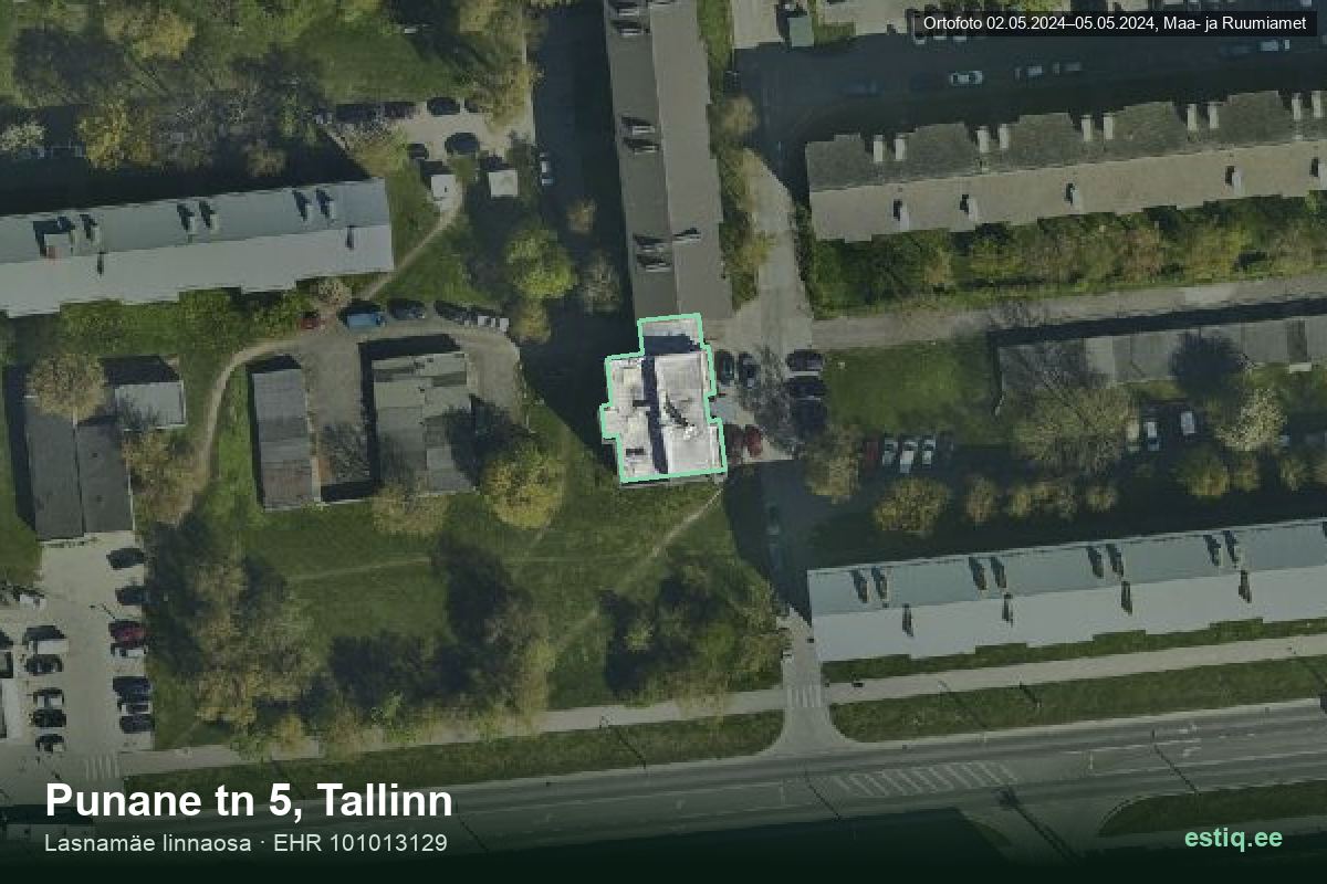 Punane tänav 5, Tallinn – hoone aerofoto, kontuur ehitisregistri (EHR) andmetest
