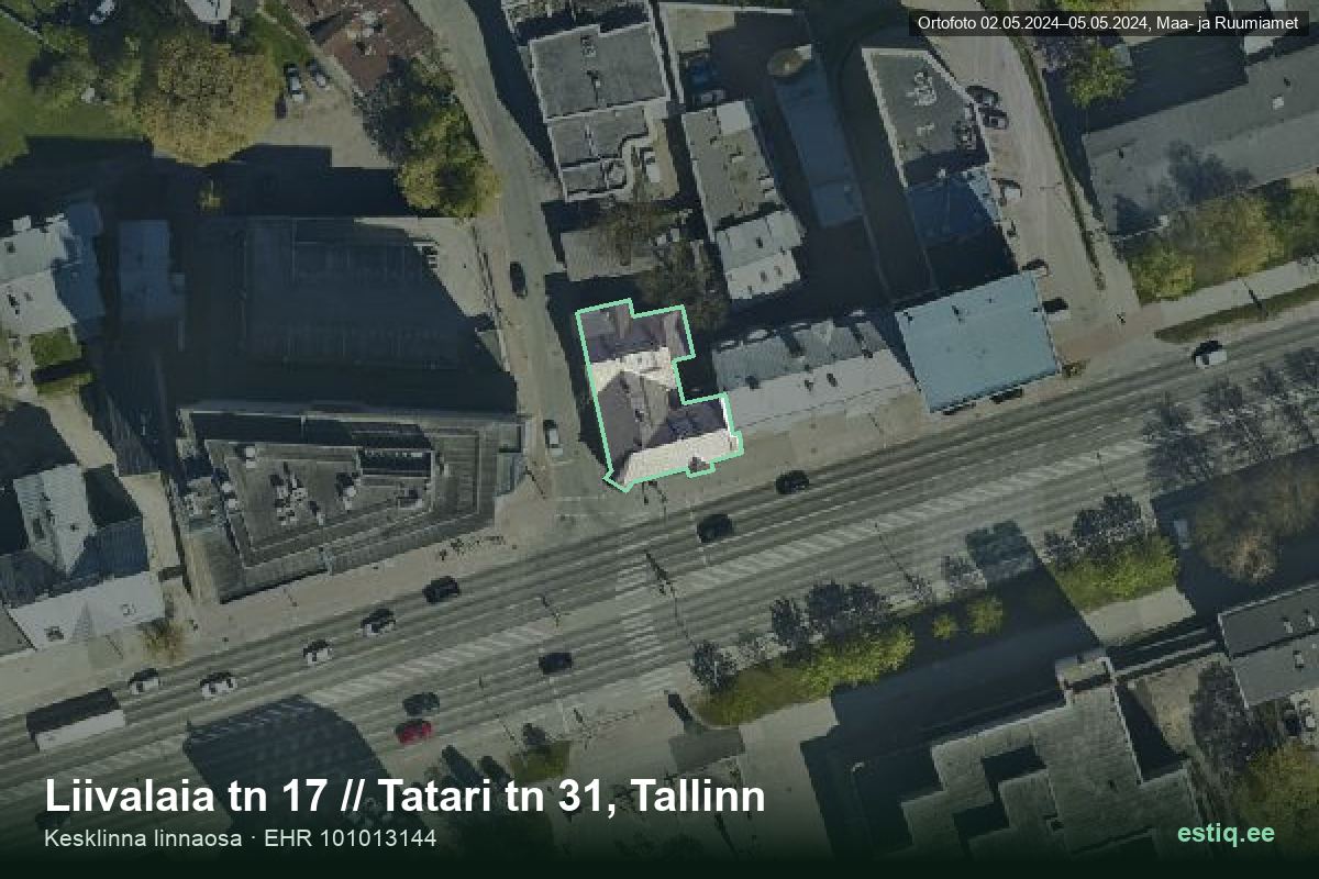Liivalaia tänav 17, Tallinn – aerial photo of the building, outline from the Building Register (EHR)