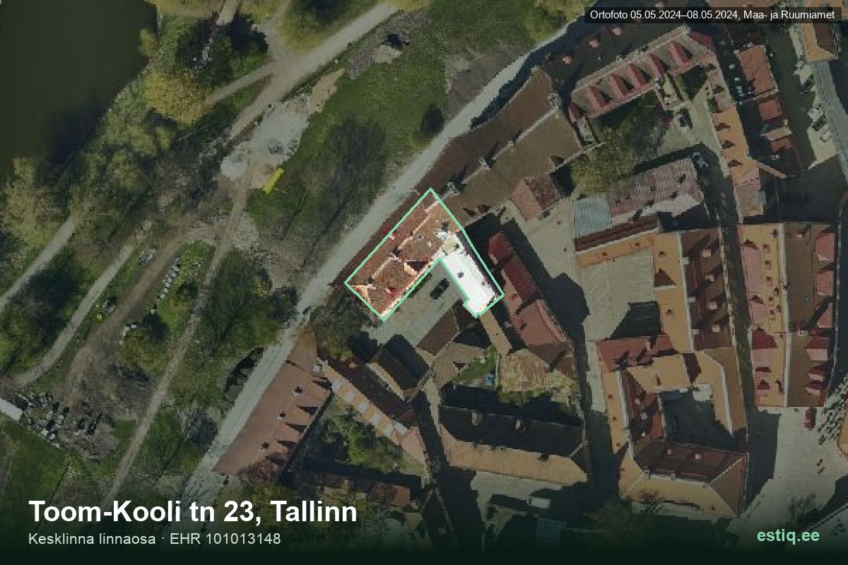 Toom-Kooli tänav 23, Tallinn – аэрофото дома, контур по данным регистра строений (EHR)