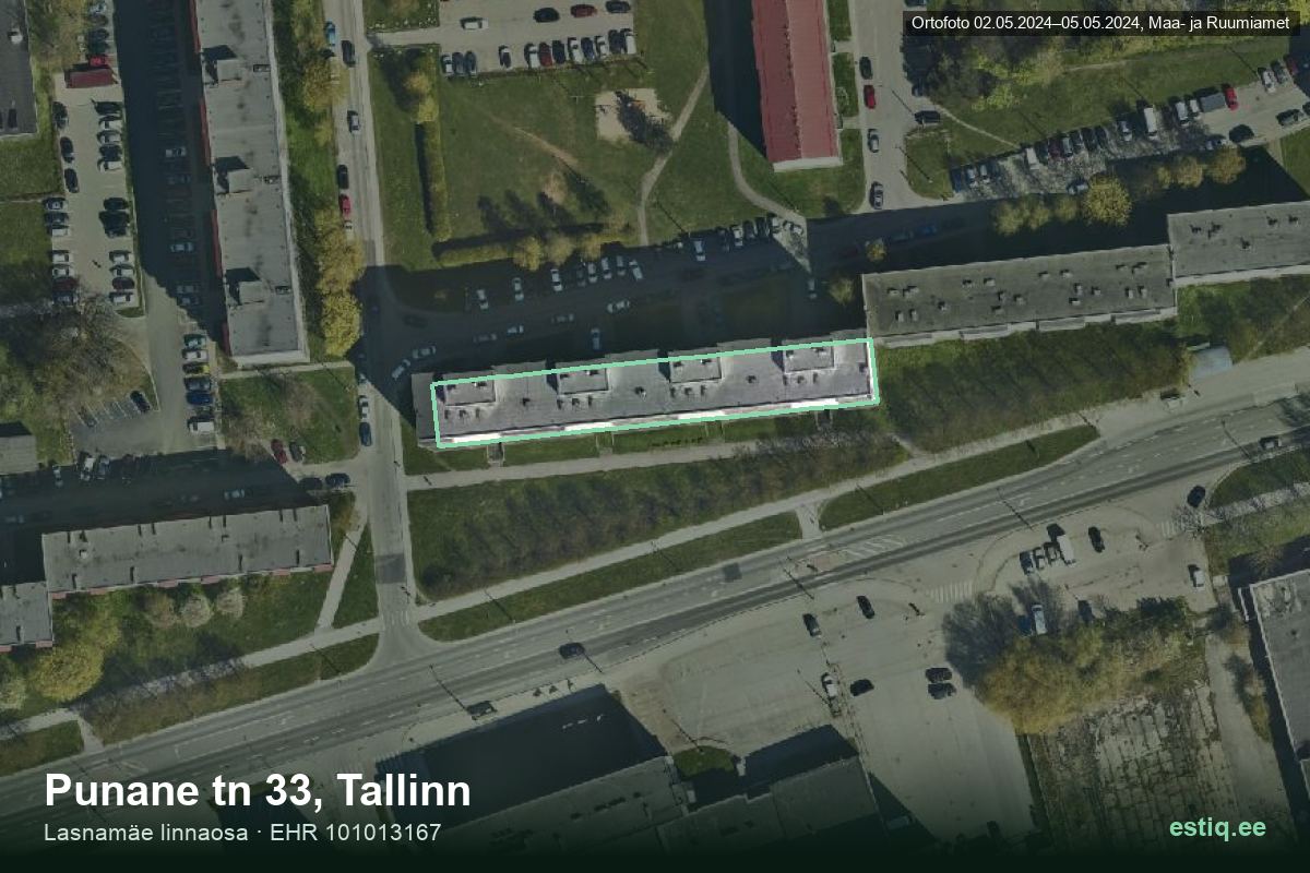 Punane tänav 33, Tallinn – hoone aerofoto, kontuur ehitisregistri (EHR) andmetest
