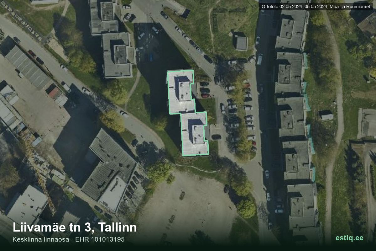 Liivamäe tänav 3, Tallinn – hoone aerofoto, kontuur ehitisregistri (EHR) andmetest